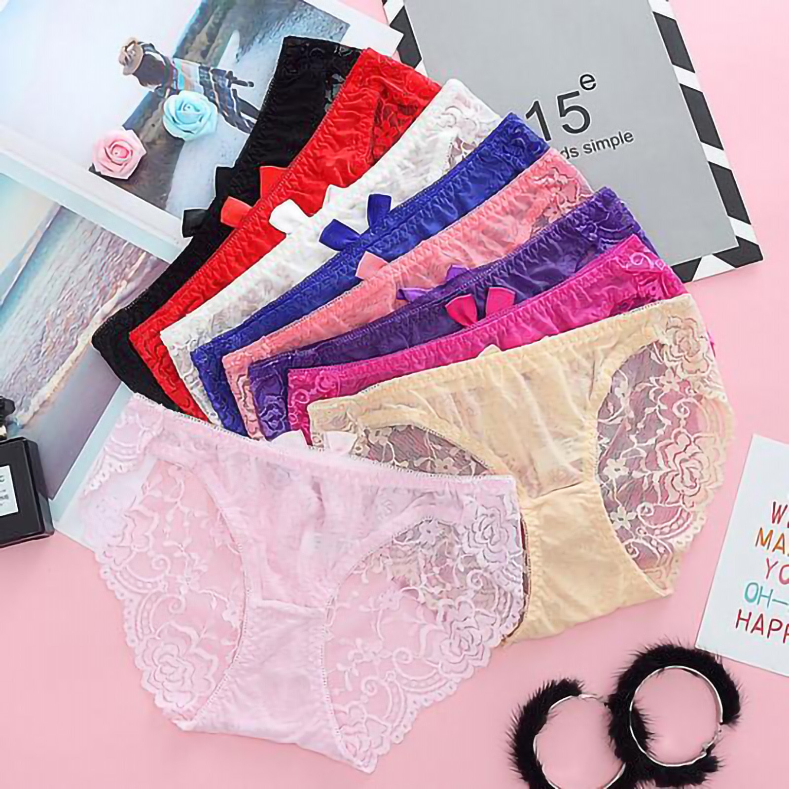 Multicolor Fashion French Sexy Women's Sexy Transparent Bow V Open Groin Women's Sexy Underwear סקסי נשים Lace flower print T3