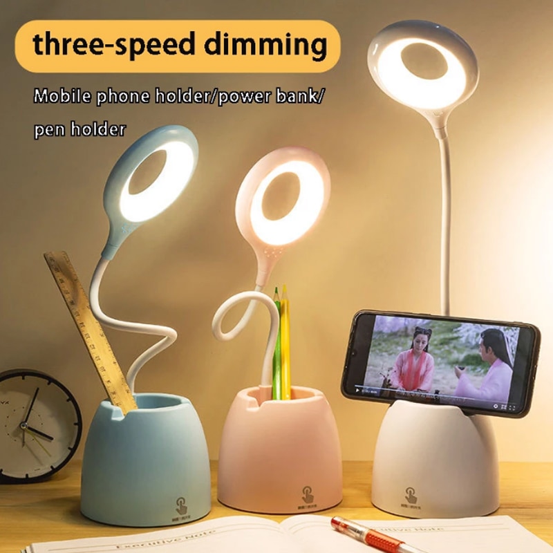 Table Lamp Leds USB Touch Night Light Stepless Dimming Desk Light Eye Protection Learning Multi-Function Bracket Pen Holder
