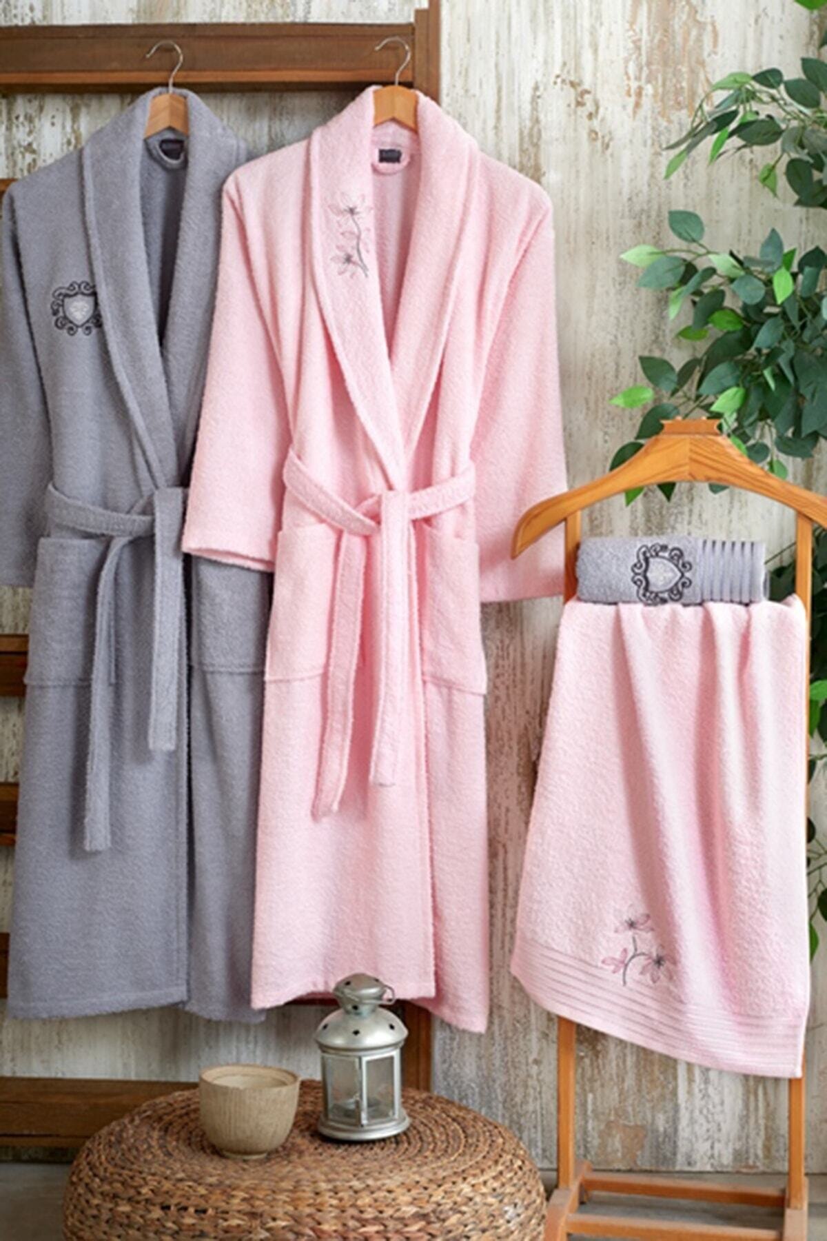 Embroidered 100% cotton 4 pieces robe set Valentine's