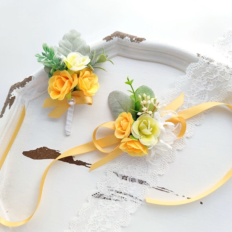 Groom Boutonniere Wedding Pins Corsage Bridesmaid Groomsmen Brooch Flower Mariage Homme Orange Rose Silk Prom Accessories Guests