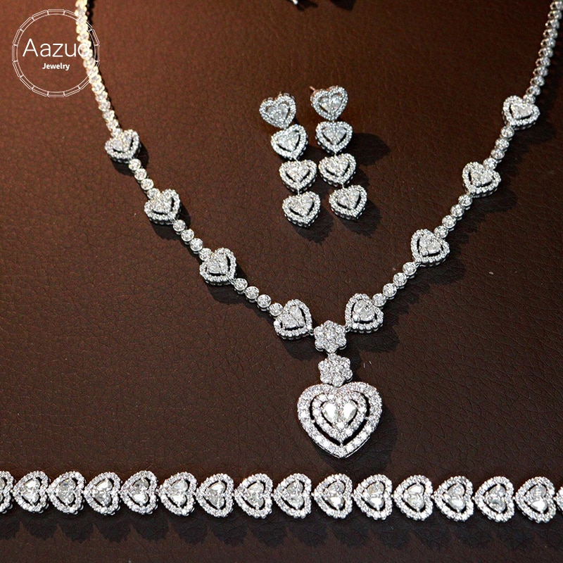Aazuo 18K White Gold Real Diamond Senior Banquet Jewelry Set Necklace Earring Bracelet Gift For Women Engagement Wedding Party