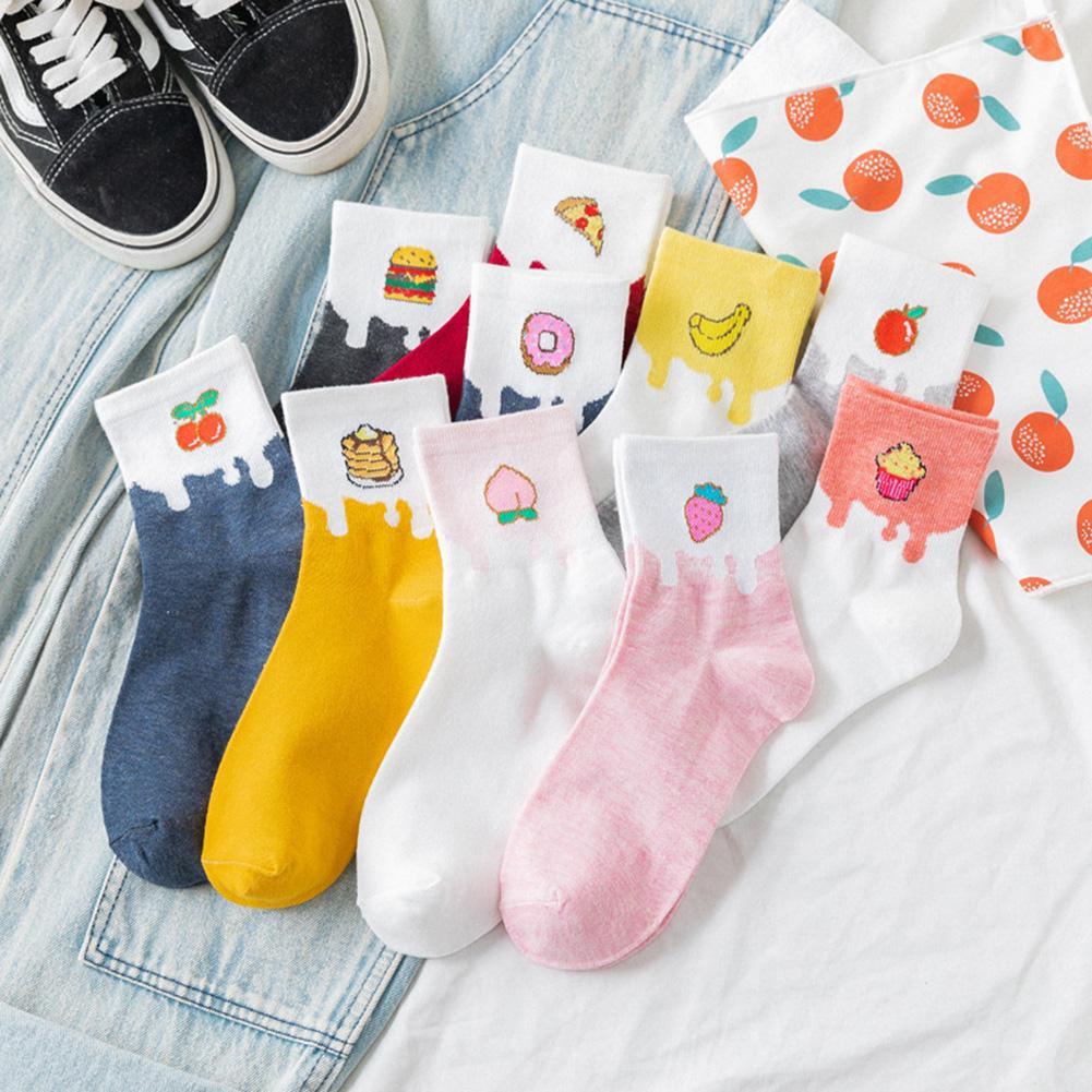 Women men Socks Harajuku Funny Cartoon Fruits Sock Cute Strawberry Banana Peachpattern Happy Funny skateboard Socks