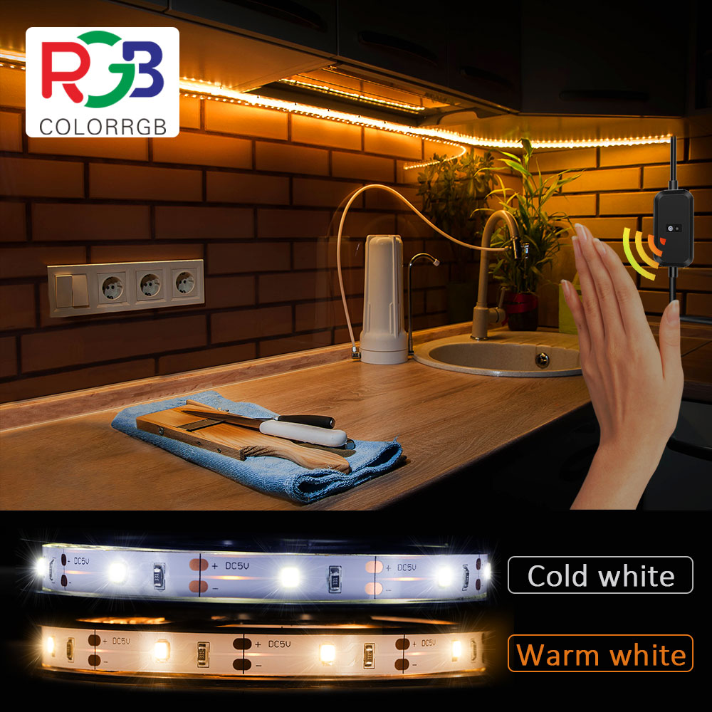 Led light strips With Motion Sensor, 5V 2A USB powered SMD2835 30 leds/M DIY White warm white led strip