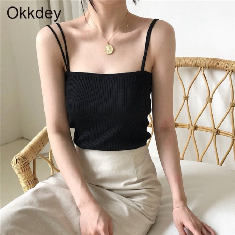 Okkdey Casual Sleeveless Tank Top Women's Summer Slim Short Tops Solid Color Female Crop Top Vest Undershirt Women Camisole