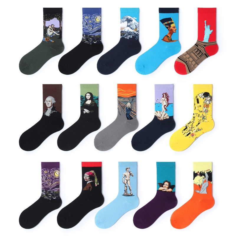 1 Pair Classic Winter Warm Retro Women Personality Art Van Gogh Mural World Famous Painting Female Sock Oil Socks