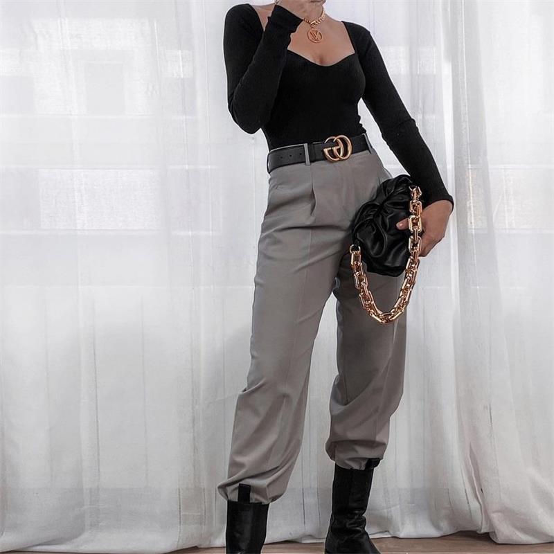 TRAF Women 2021 Fashion Stretch Slim Cropped Knitted Sweater Vintage Heart-shaped Collar Long Sleeve Female Pullovers Streetwear