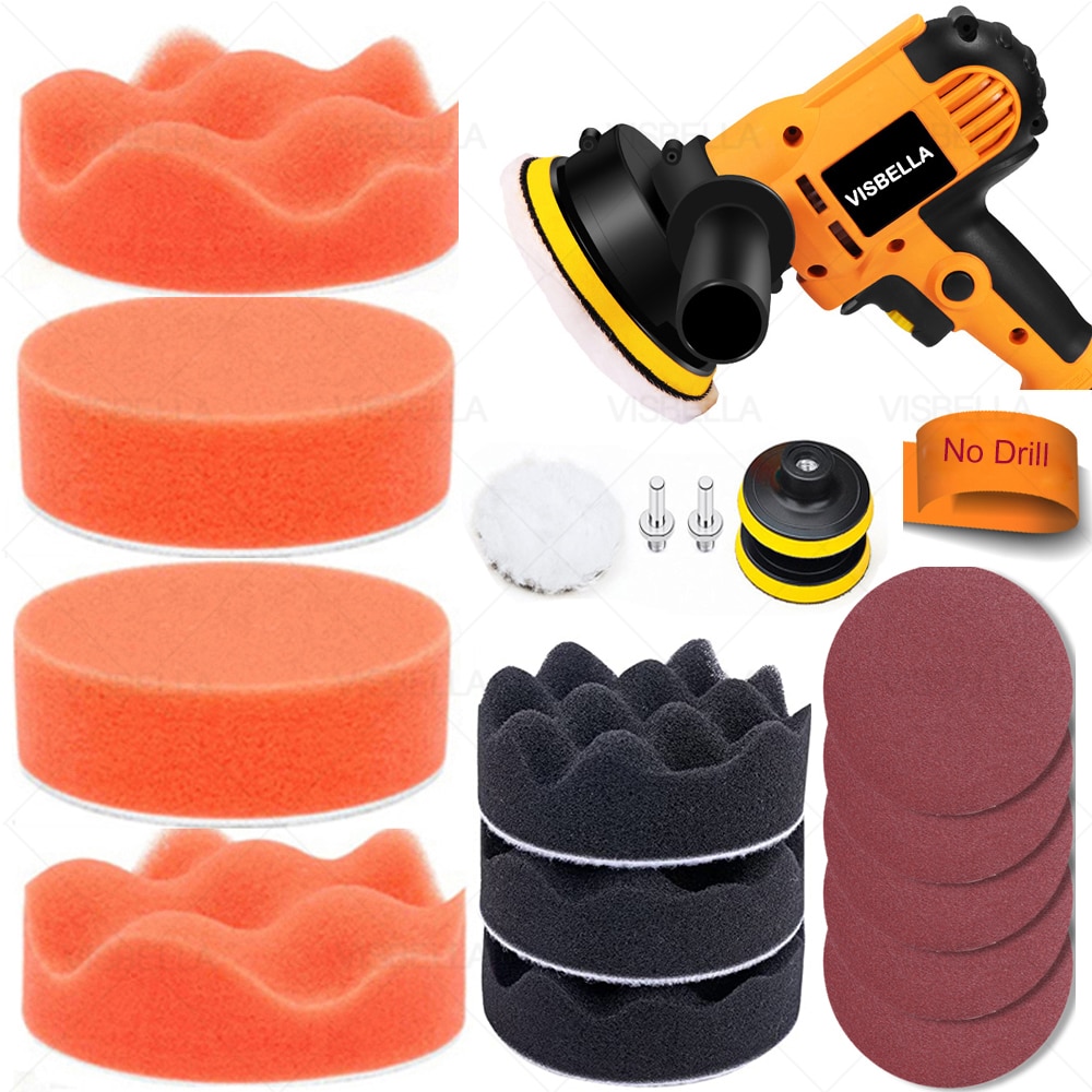 3" Car Polishing Disc Self-Adhesive Polishing Pad Buffing Waxing Sponge Kits Headlight Wheel Repair for Polisher Drill Adapter