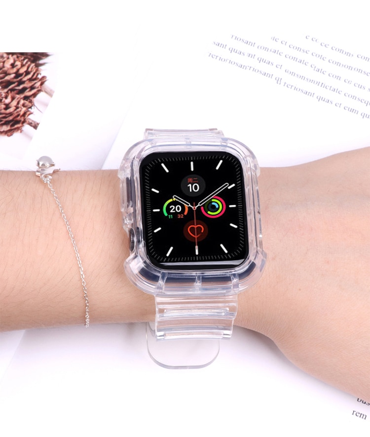 Case+Strap For Apple Watch Band 44mm 40mm 42mm/38mm Accessories Soft Silicone Transparent Bracelet iWatch series 5 4 3 6 SE