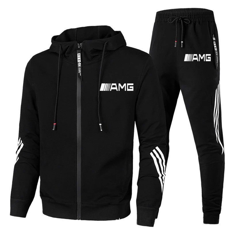 New 2 Pieces Sets Tracksuit AMG Printing Men Hooded Sweatshirt+pants Pullover Hoodie Sportwear Suit Casual Sports Men Clothes