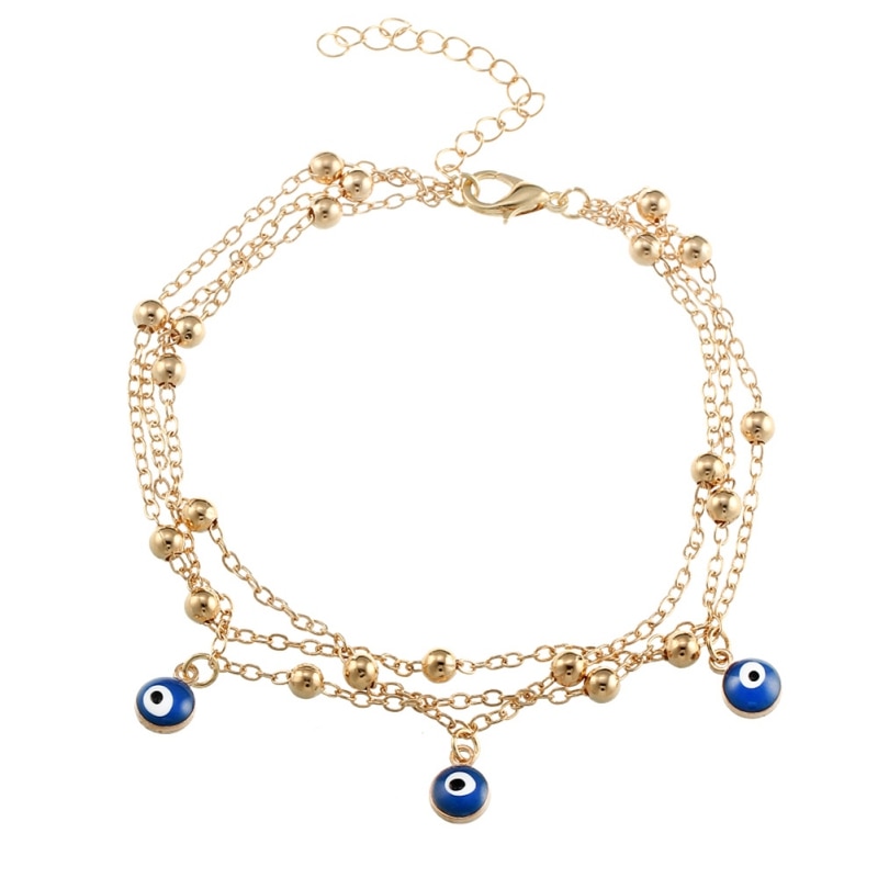 Free ship Lucky Blue Eye Anklet For Women Multi-layered Beaded Anklet Fashion Pendent Anklet Handmade Chain Foot Party Jewelry