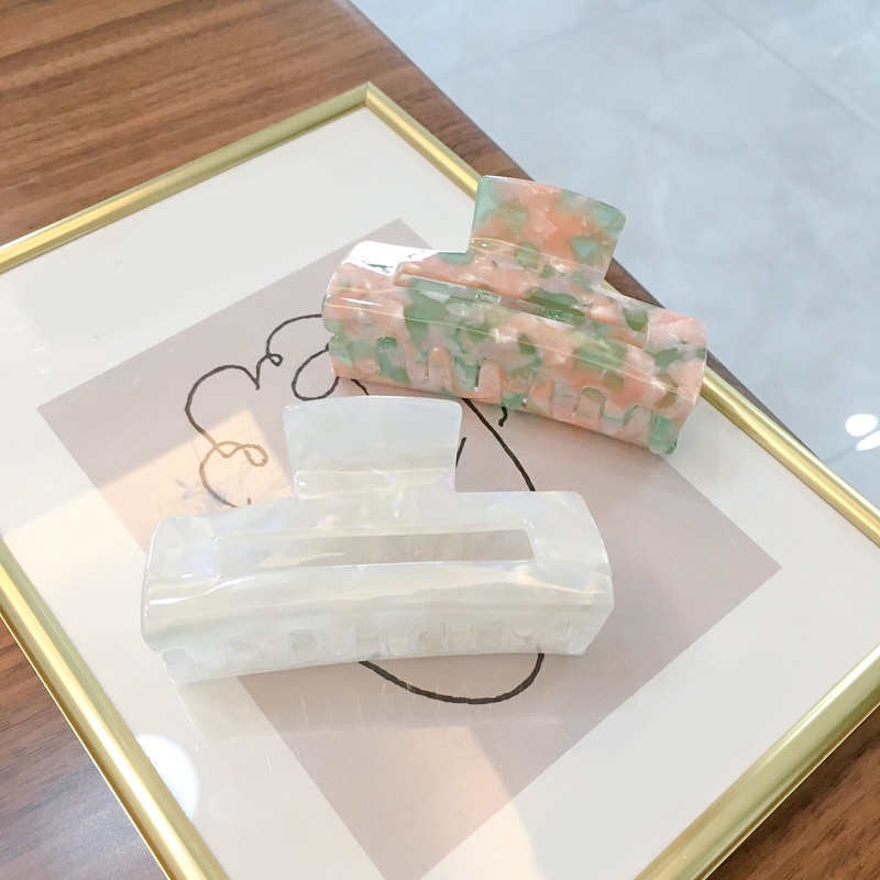 Rectangle Acrylic Marble Large Hair Claws Banana Clip Women Floral Acetate Hair Clips Crab Geometric Hairpins Hair Accessories
