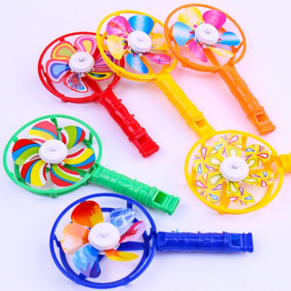 5Pcs Creative Windmill Whistling Handle Pinwheel Wind Spinner Children Toys