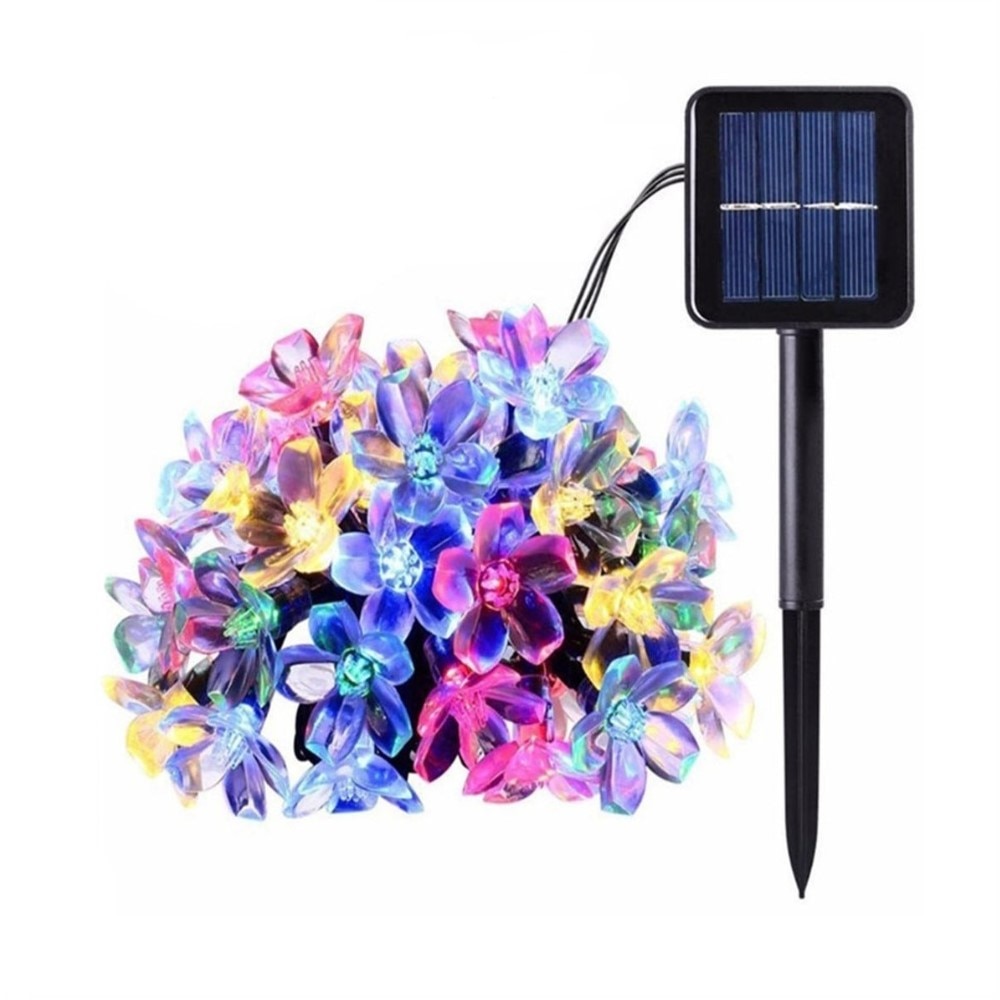 7M 50LED Solar String Lights LED Sakura Street Garland Lawn Lamp Waterproof IP65 Christmas New Year Outdoor Lighting Decor