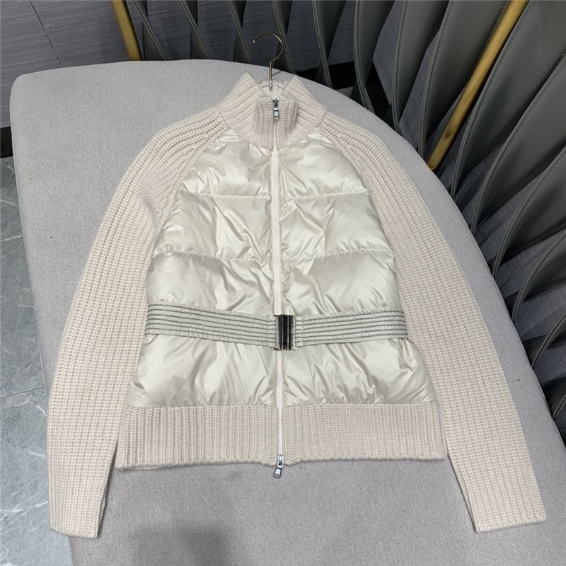 High Quality Women Fashion Cardigan Sweater Stand Up Collar with 90% Light Warm White Goose Down High Quality Cashmere Sweaters