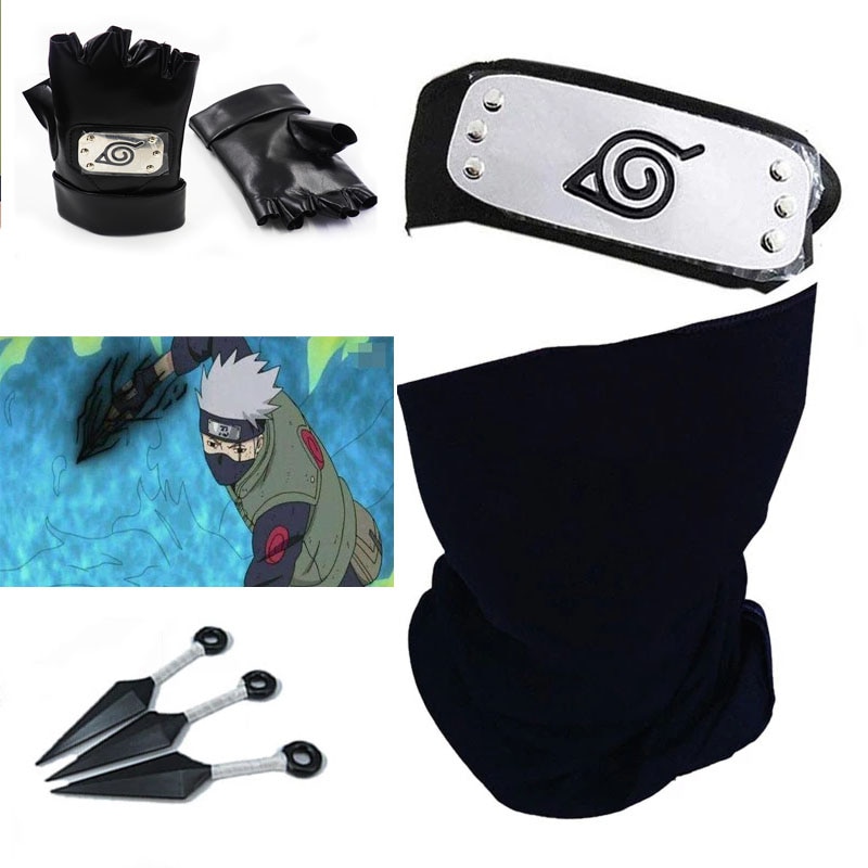 Japan Cosplay Fans Set Anime Accessories Fashion Black Gloves Mask Headband Weapon Kunai Notebook Props Toy Boy