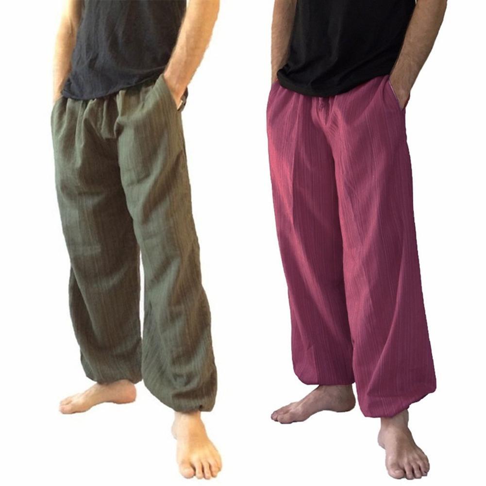 Wide Leg Pants High Waist Baggy Trousers Plus Size Men Cotton Linen Long Pants Solid Color Wide Leg Loose Casual Trousers Pants
