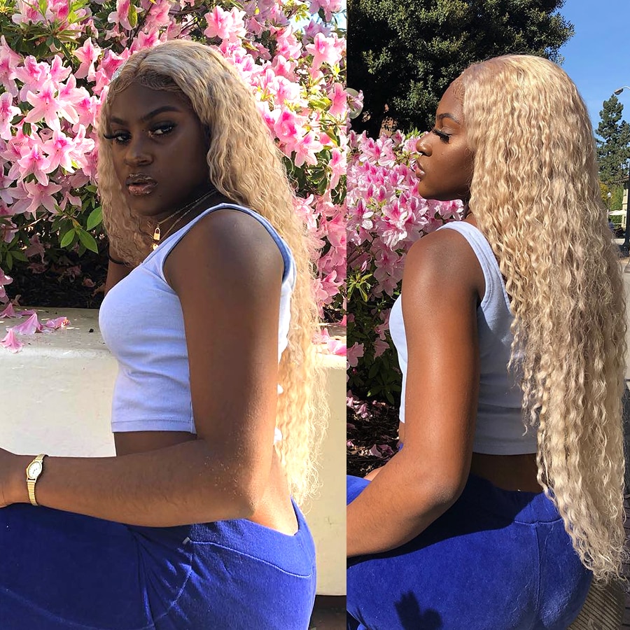 Blonde Lace Front Wig Human Hair For Women Pre plucked Deep Wave Lace Front Wig 180% Brazilian Human Hair Blonde Wig Ulamaz