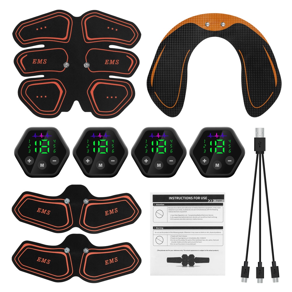 Muscle Stimulator EMS Abdominal Hip Trainer LCD Display Toner USB Abs Fitness Training Home Gym Weight Loss Body Slimming