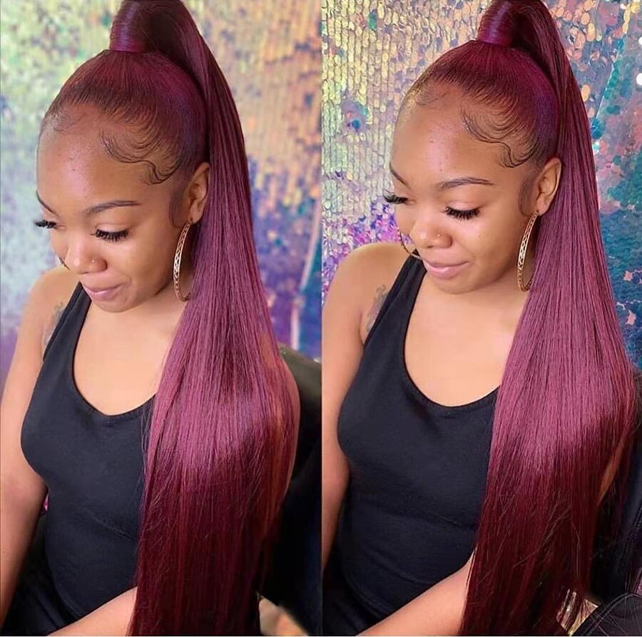 Burgundy Lace Front Wig Human Hair For Women Pre plucked 360 Colored Brazilian Straight Lace Frontal Wig Human Hair Ulamaz Wig