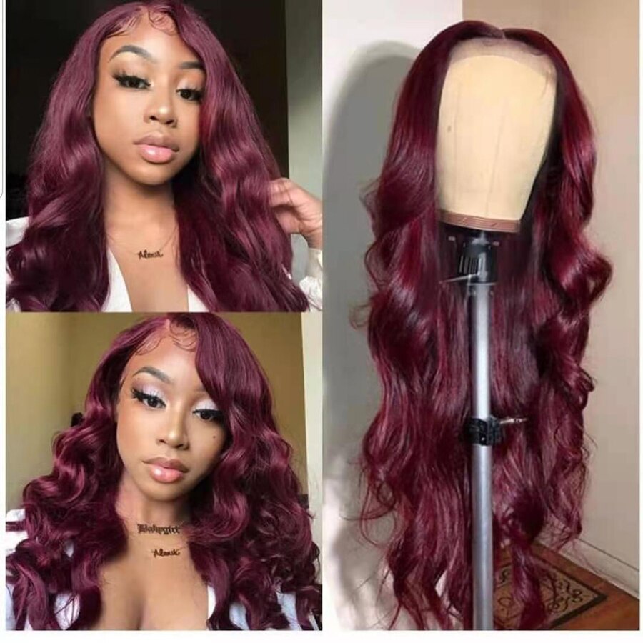 Burgundy Lace Front Wig Human Hair For Women Pre plucked 360 Colored Brazilian Body Wave Lace Frontal Wig Human Hair Ulamaz