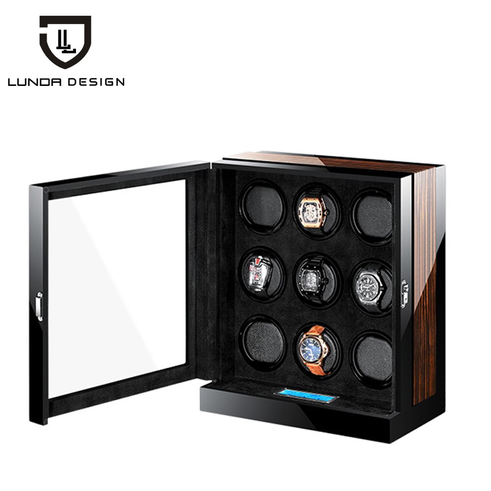 LUNDA EXCELLENT Watch safe cabinet Automatic watch winder Box for 9 Watches Safety case with LCD control Intelligent