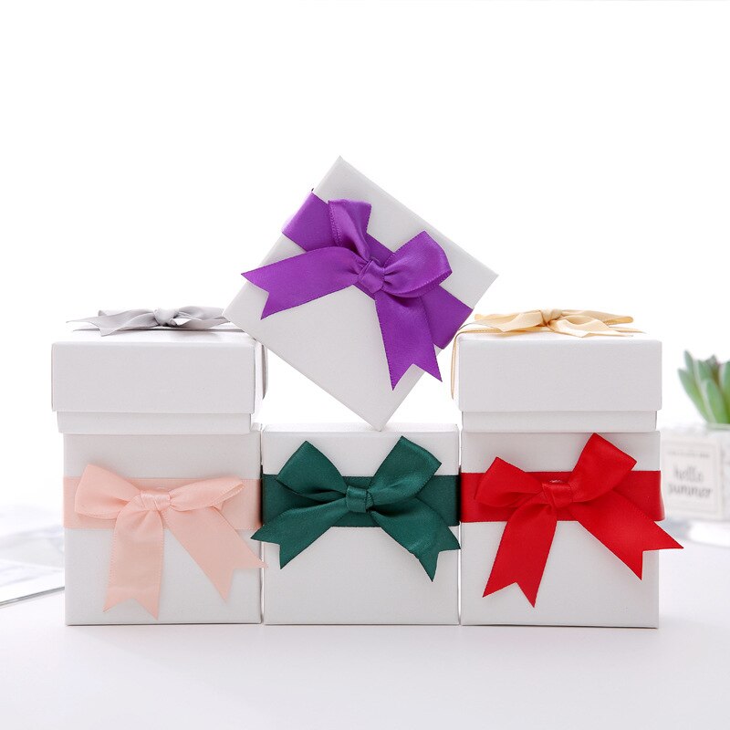 Simple Jewelry Box With Bow Ring Earring Necklace Box Packaging Small Present Gift Boxes Case Jewelry Accessories