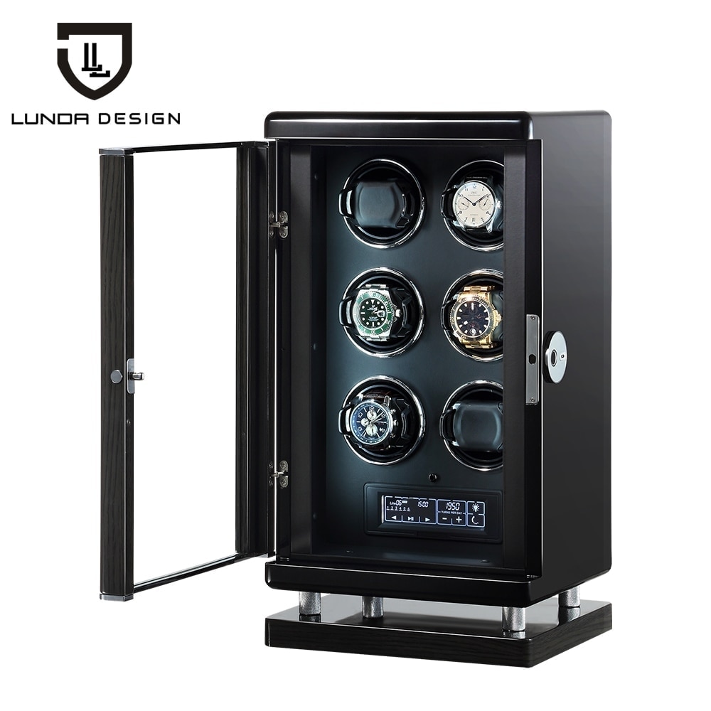 LUNDA Watch Winder Box Case Storage Shaker Display Automatic Wooden Five Motors 6 Slots Watch Winder Rotation Holder Organizer