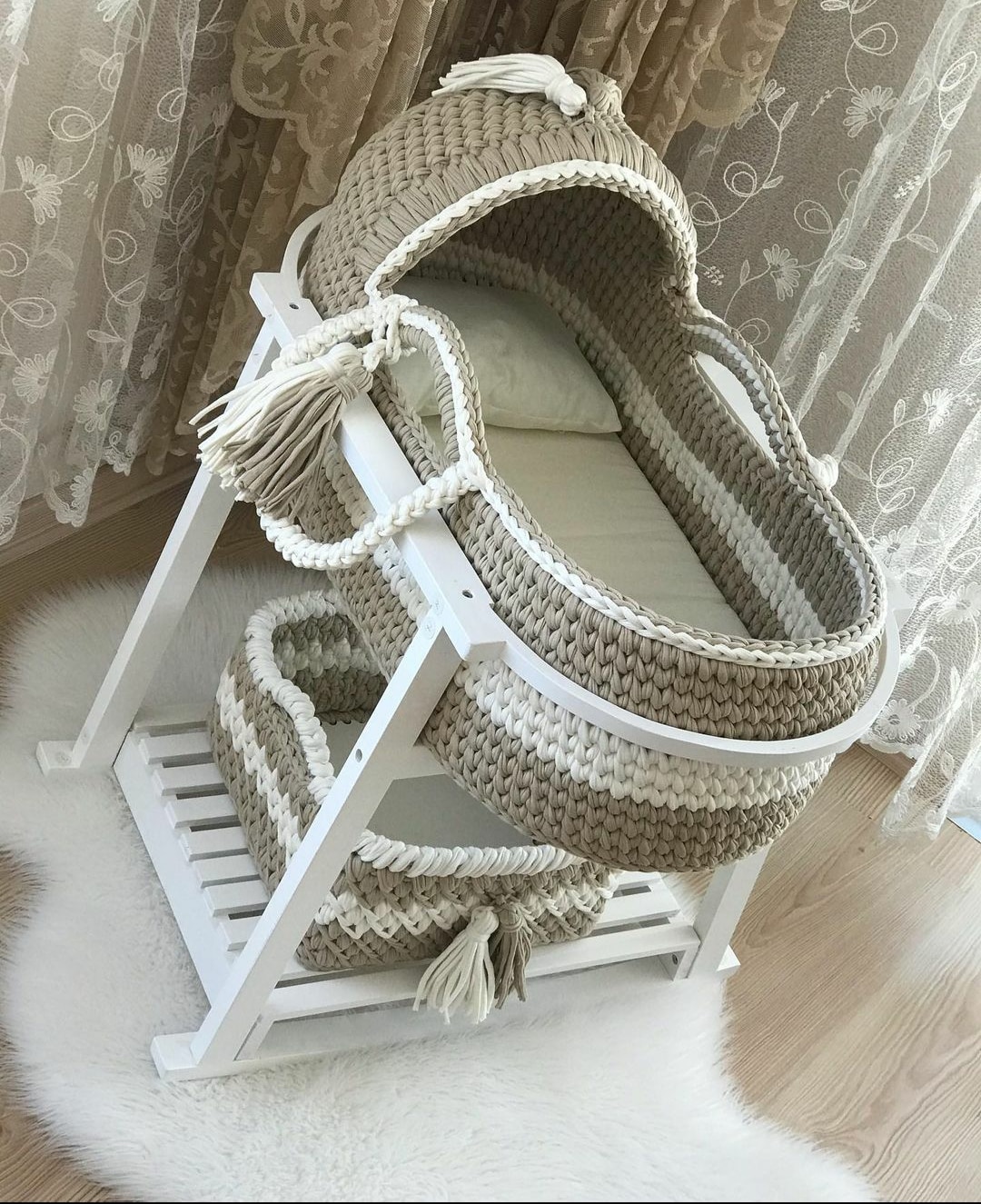 Knit poufs, rugs, chunky blankets, newborn baby baskets