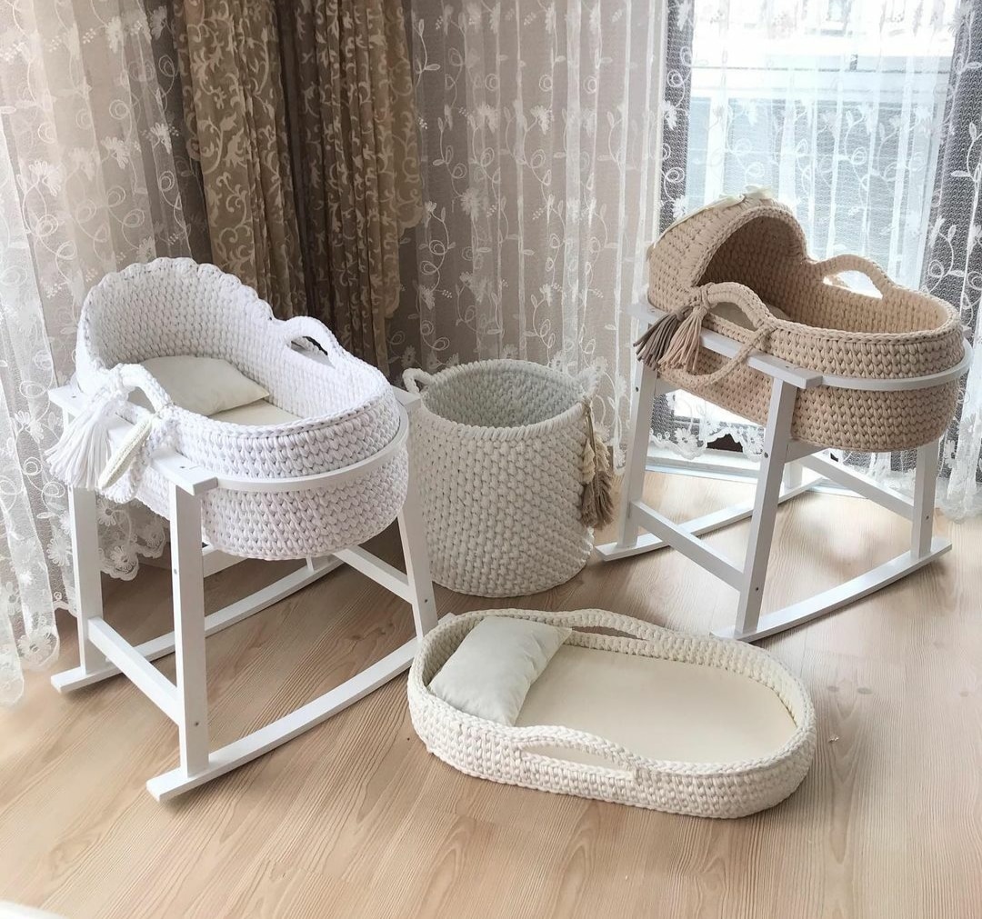 Knit poufs, rugs, chunky blankets, newborn baby baskets