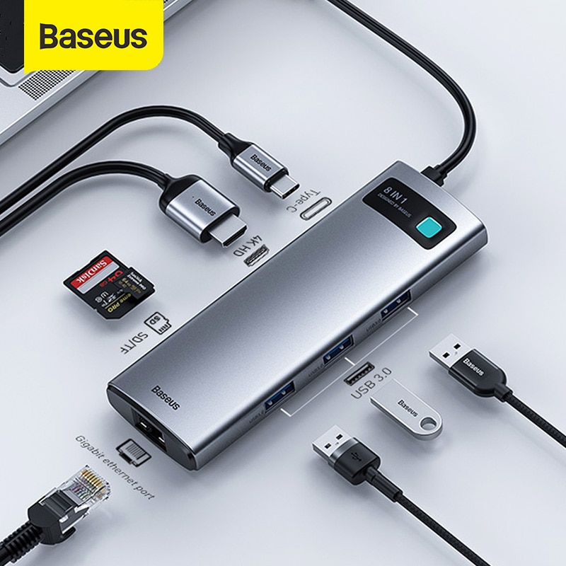 Baseus USB C HUB Type C to HDMI-compatible USB 3.0 Adapter 8 in 1 Type C HUB Dock for MacBook Pro Air USB C Splitter