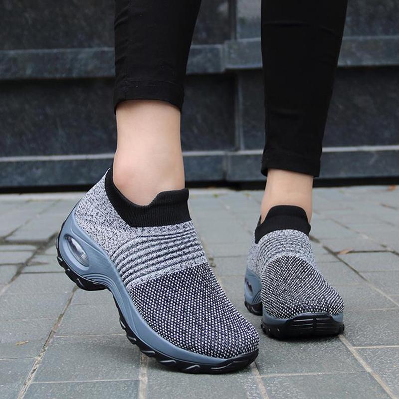 2021 Women Wedges Shoes New Mesh Breathable Knit Ladies Shoes Mix Colors Sneaker Soft Platform Slip On Women's Vulcanize Shoes