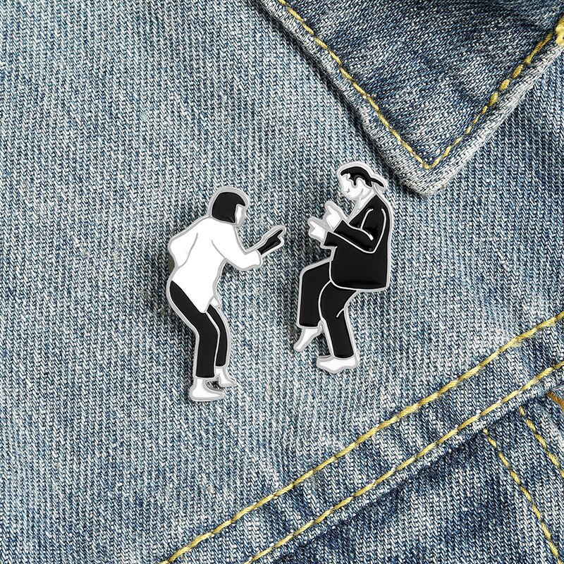 Fashion Backpack Badge Figure Pins Pulp Fiction Anime Brooch Anti-Glare Dancing Villain Enamel Pins Black And White Punk Brooch