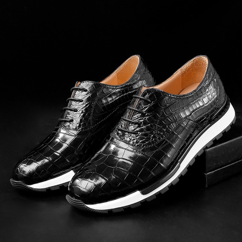 Authentic Real True Crocodile Skin Male Casual Lightweight Sneakers Genuine Alligator Leather Men's Lace-up Walking Flats Shoes