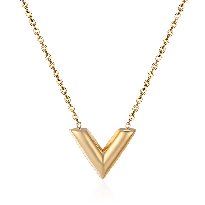 Classic Design Famous Brand V Letter Pendant Necklace For Woman Titanium Steel Woman Necklace Luxury Jewelry Female Top Quality#