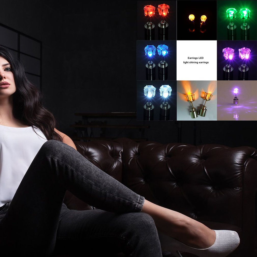 Fashion car Accessories Light Up LED Bling Ear Studs Earring LED lamp luminous Stud Earrings like led