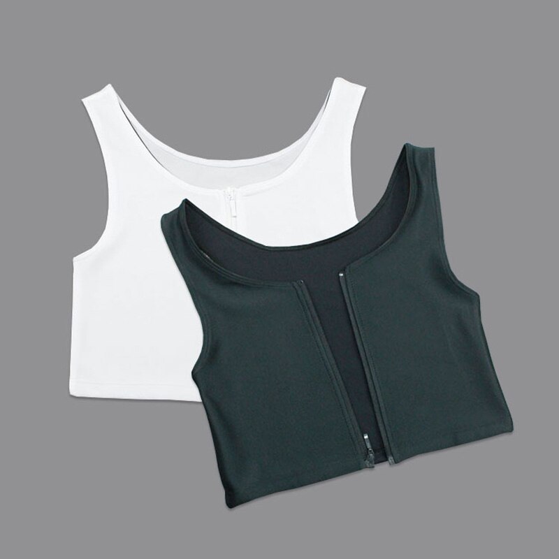 Summer Comfortable Corset Flat Breast Binder Bamboo Charcoal Zipper Short Corset Les Large size S-3XL Black White crop top s