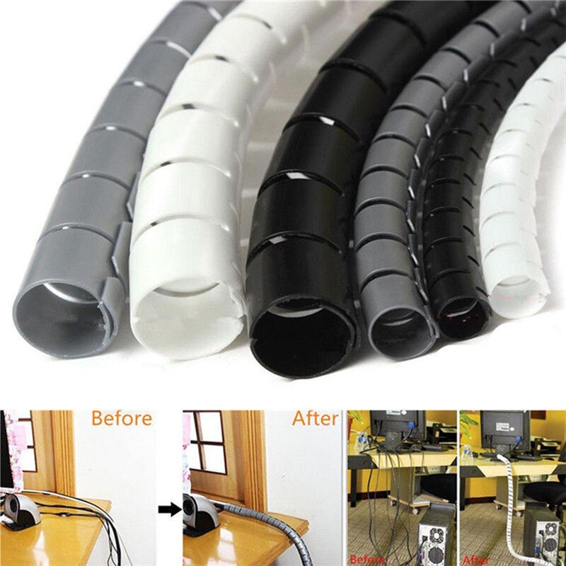 1m 10/25mm Cable Spiral Wrap Tidy Cord Wire Banding Loom Storage Organizer PC TV