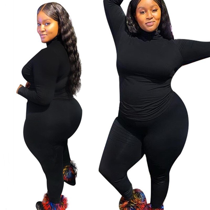 New Plus Size Clothing 5XL Women Tracksuit 2 Piece Set Winter Super Stretch Bodycon Solid Sweat Suit Wholesale Dropshipping 2021
