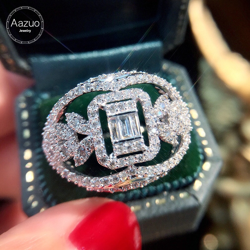 Aazuo18K White Gold Real Diamond 1.1ct IJ SI Big Egg shape Engagement ring for Woman Fashion Love Gift Au750 Real Gold