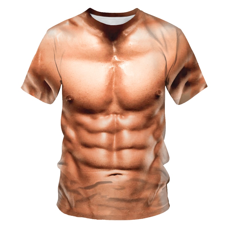 Hot new summer comfortable and cool muscle print T-shirt fashion personality strong tattoo men's T-shirt