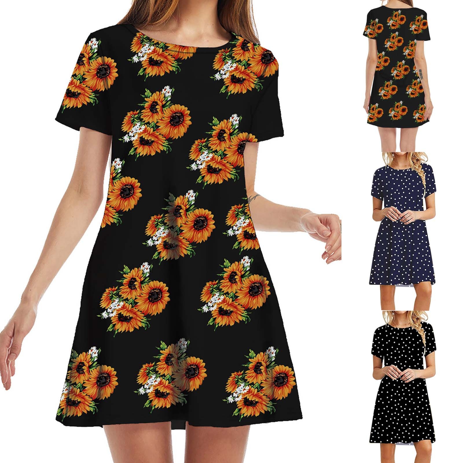 Femme Robe Summer Dresses For Women Dress Fashion Casual Short Sleeve O-Neck Printed Ladies Loose Mini Dress Платья платье 2021