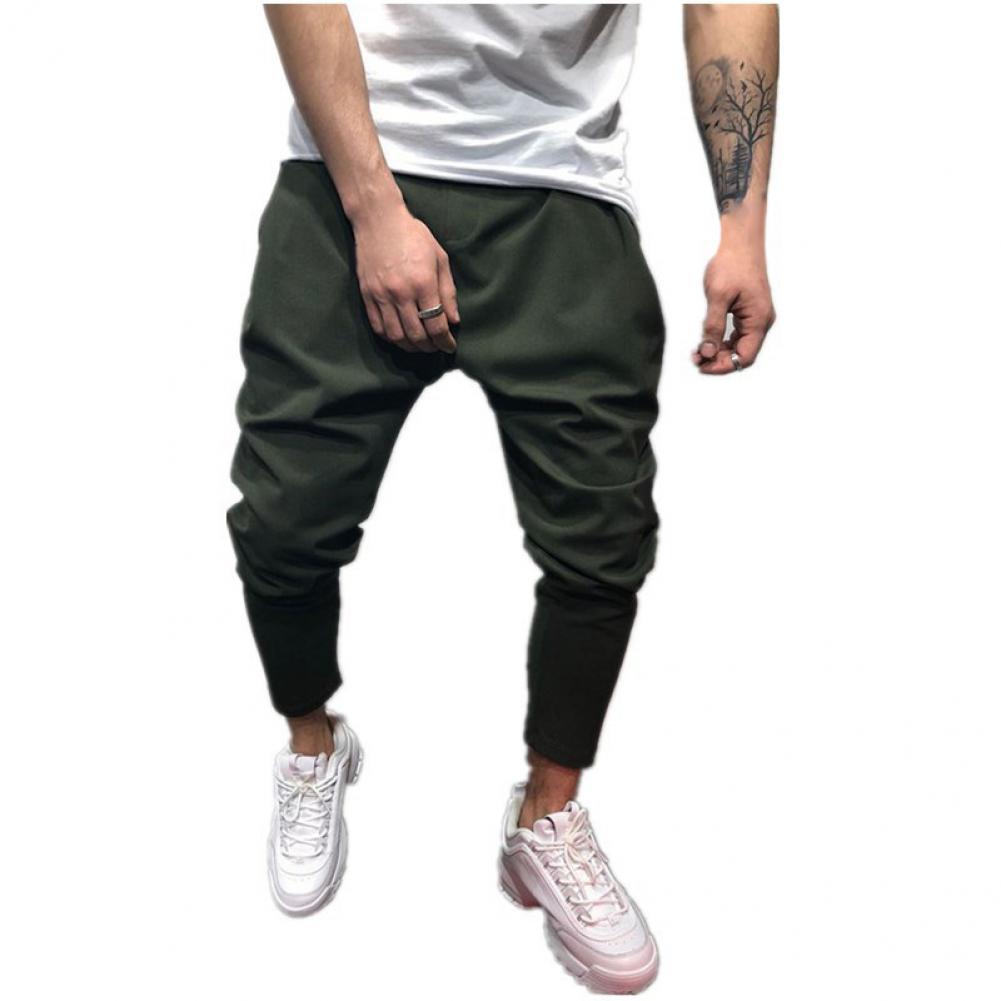 Casual Men Sports Pants Drawstring Harem Pants Solid Color Hip Hop Jogging Sports Ankle-Tied Trousers Leggings Run Sports Pants