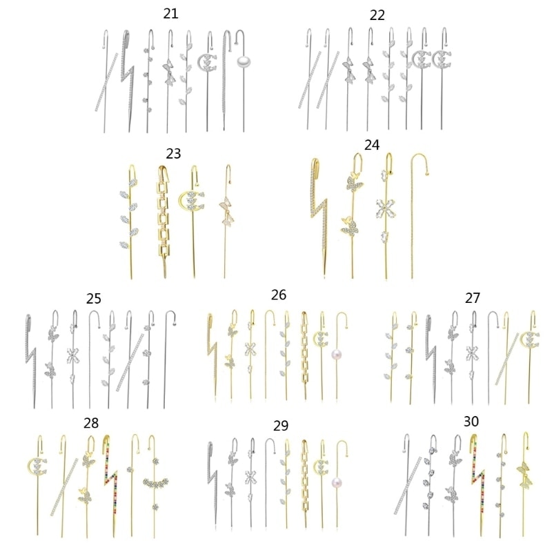 Ear Wrap Earrings Elegant Crystal Craved Gold-tone Crawler Hook Earrings Classic Rhinestone Piercing Ear Cuff for Women
