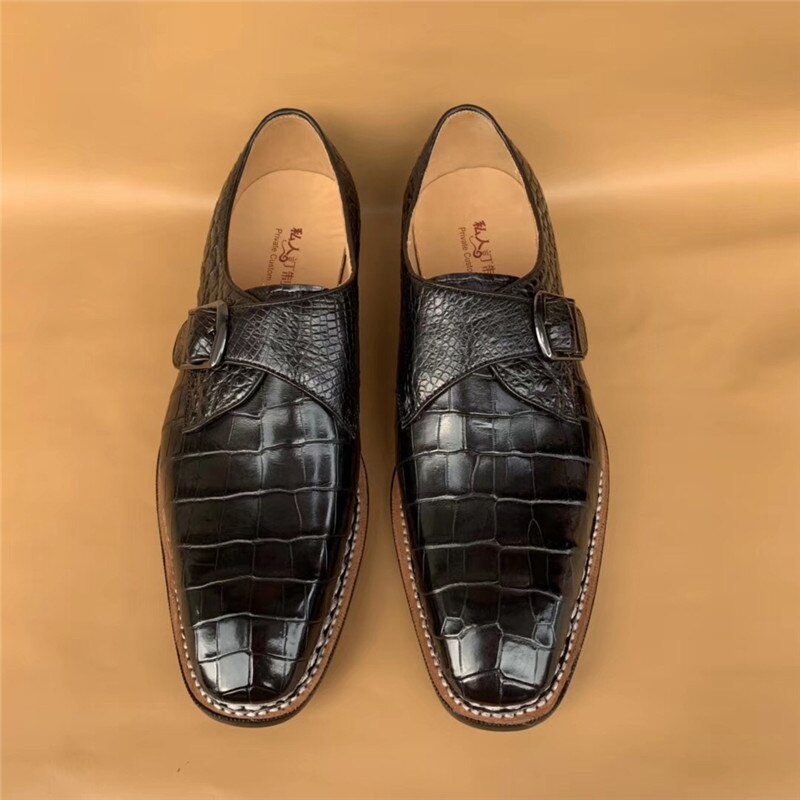 Business Style Authentic Crocodile Belly Skin Buckle Strap Men's Dress Shoes Genuine Real Alligator Leather Male Oxford Shoes