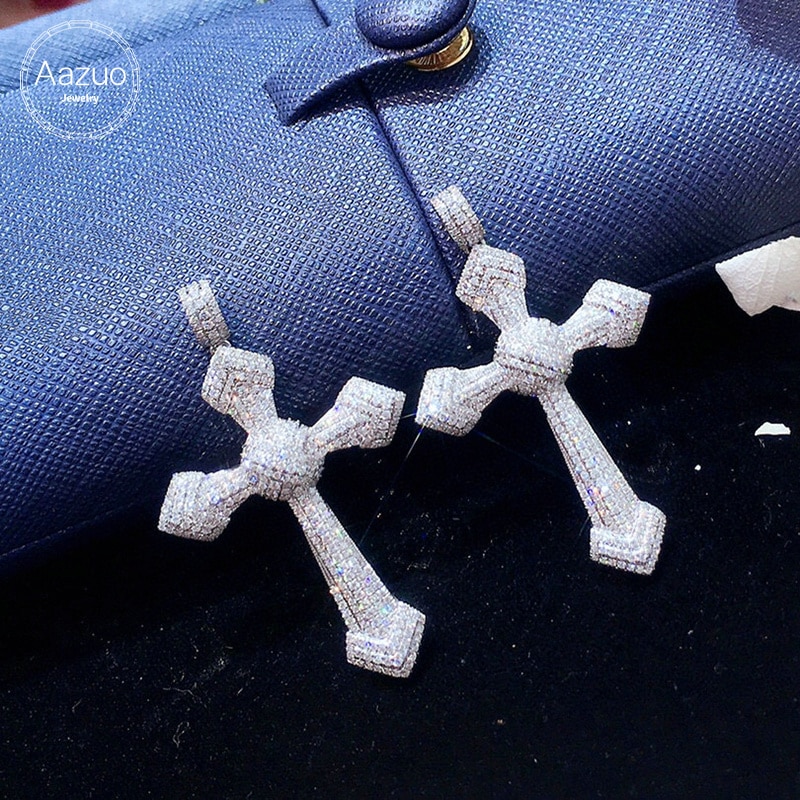 Aazuo 18K Orignal White Gold Real Diamonds 1.0ct Big Cross Pendent gifted for Man Senior Banquet Wedding Au750