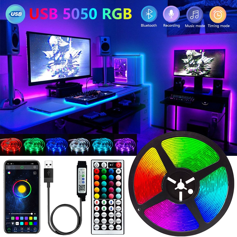 Bluetooth LED Strip Light 1M-30 5050 USB 5V RGB Lights Flexible LED Lamp Tape Ribbon RGB TV Desktop Screen BackLight Diode Tape