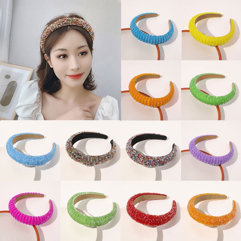 Elegant Sparkly Hairbands Bling Rhinestone Crystal Headbands Padded Handmade Sponge Hair Hoop Head Hoop Hair Accessories