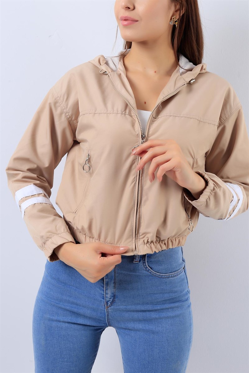 BEIGE LADIES RAINCOAT WITH RUBBER WAIST