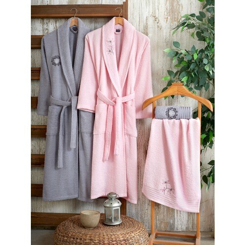 Nakkısh Embroidered 100 Cotton 4 Piece Bathrobes Set-Loren STANDARD SIZE