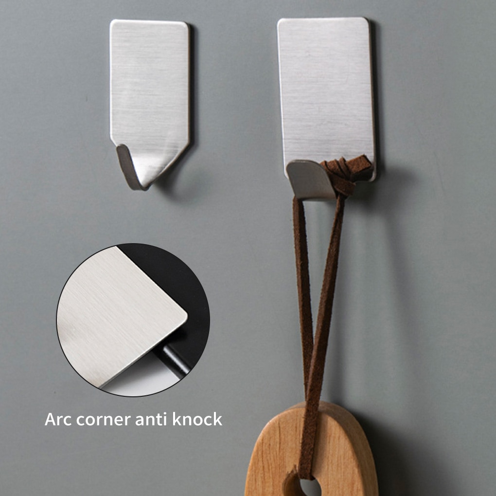 Punch-free Hook Stainless Steel Storage Hanger Wall Mount Adhesive Hanging Holder Home Organizer Supplies